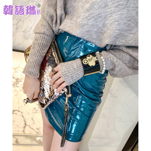 韩语琳秋装裙子2018新款女装高腰修身短裙漆皮半身裙亮面PU皮皮裙图片