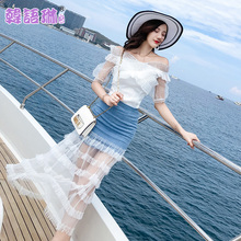 韩语琳裙子2018新款夏季女装高腰包臀显瘦网纱拼接长款半身裙长裙图片