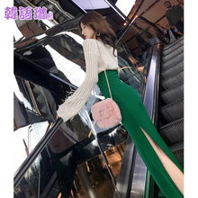 韩语琳女装新款裙子2018秋季韩版高腰修身半身裙开叉长裙包臀裙女图片