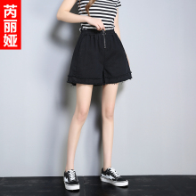 芮丽娅休闲短裤女韩版夏季2018新款显瘦宽松黑色毛边chic学生热裤图片