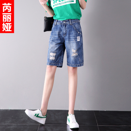 芮丽娅牛仔短裤女chic破洞夏季2018新款韩版显瘦宽松时尚五分女裤商品大图