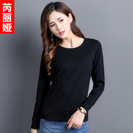 芮丽娅长袖T恤女显瘦秋季2018新款黑色韩版薄圆领纯色基础款女装商品大图