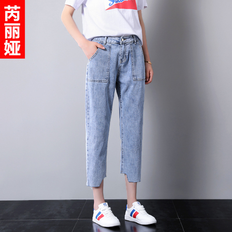 芮丽娅牛仔裤女宽松夏季2018新款韩版显瘦学生bf裤子八分直筒女裤商品大图