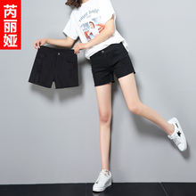 芮丽娅牛仔短裤女夏季2018新款破洞学生韩版黑色毛边时尚chic热裤图片