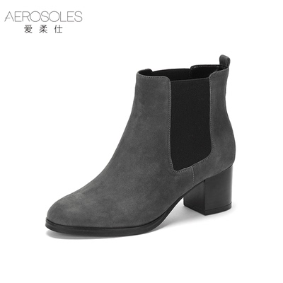 Aerosoles/爱柔仕17冬新款松紧带圆头高跟女鞋短靴切尔西靴