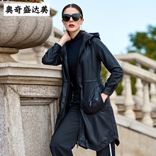2018春秋新款女装皮衣女中长款休闲连帽黑色韩版PU皮风衣外套图片