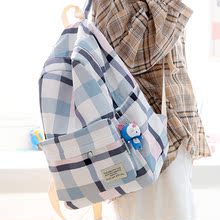 新品 NR小清新格子书包女双肩背包轻便原宿风韩版百搭高中生背包