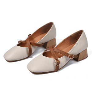 中跟复古奶奶鞋女粗跟一字扣方头单鞋子