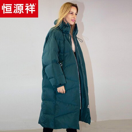 恒源祥2018冬季新款羽绒棉服女枕头领中长款立领面包服白鸭绒外套商品大图