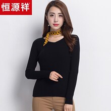 恒源祥纯羊绒衫女修身显瘦秋冬纯羊绒V领套头毛衣纯色打底针织衫图片