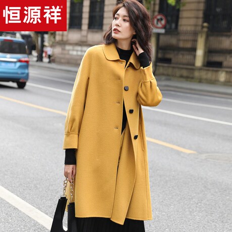 恒源祥双面羊毛呢子大衣女中长款 2018冬毛呢斗篷式A字外套娃娃领商品大图