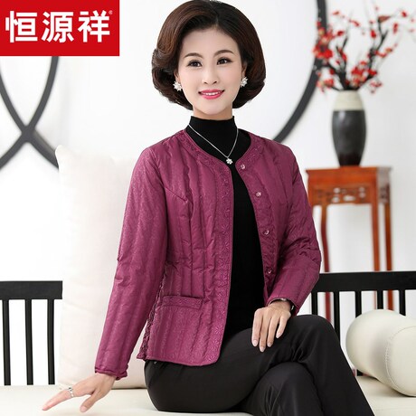 恒源祥羽绒内胆女2018冬季90白鸭绒圆领羽绒服短款妈妈装保暖外套商品大图