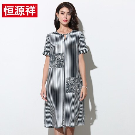 恒源祥2019春夏新款女士连衣裙真丝中长款过膝长裙桑蚕丝裙子商品大图