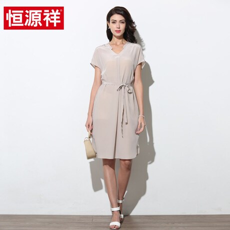 恒源祥2019春夏季新款真丝收腰显瘦中长款连衣裙女桑蚕丝裙子商品大图