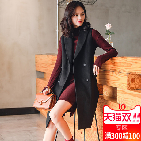 ITISF4/艾夫斯2018秋冬季新款毛呢马甲女韩版中长款无袖显瘦外套商品大图