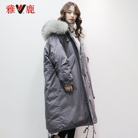 yaloo/雅鹿羽绒服女中长款韩版潮长款加厚大毛领外套女商品大图