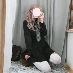 春装新款日系正统JK制服黑色衬衣角襟女学院风显瘦大码棉衬衫学生