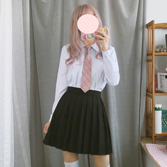 春装新款正统JK制服角襟 白色风琴褶白色长袖衬衫ins衬衣制服内搭