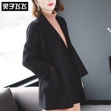 灵子飞飞欧美潮流新款翻领长袖系带蝴蝶结开衫大码通勤优雅女外套图片