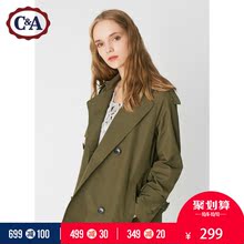 C＆A女装经典款双排扣腰带风衣 翻领工装休闲外套CA200209936-ND图片