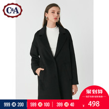C＆A女装中长款翻领毛呢大衣 冬宽松休闲纯色外套CA200210768-H0图片