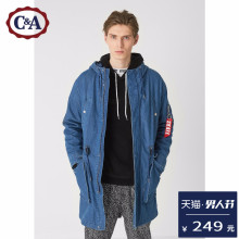 2018早春新款 拉链连帽外套CA200200800 C&A中长多袋派克棉服男