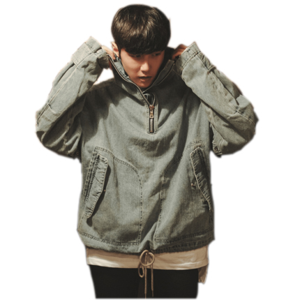 韩剧南柱赫高领卫衣防风套头拉链牛仔衣外套潮