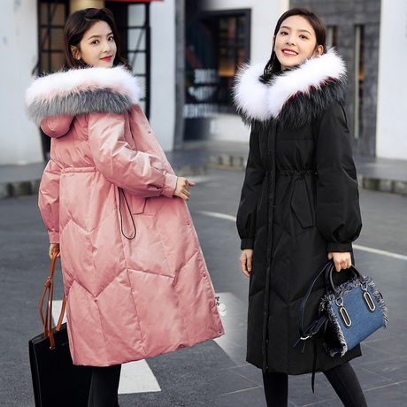 羽绒服女中长款女装2018冬装新款潮韩版修身大毛领韩国长过膝外套商品大图