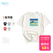 阁楼花开印花百搭复古T恤2018新款港味女短袖宽松韩版ulzzang上衣图片