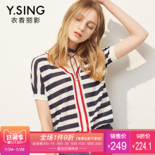 T恤女短袖条纹V领衣香丽影2018夏装新款韩版休闲撞色套头针织上衣图片