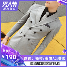 小西服套装男西装婚礼服双排扣三件套正装修身韩版帅气伴郎发型师