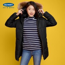Old Navy女装连帽加厚加绒棉服中长款285240W 仿毛领外套大衣女图片