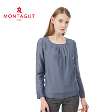 Montagut/梦特娇衬衫 成熟女性大圆领长袖T恤 优雅皱折纹女装图片
