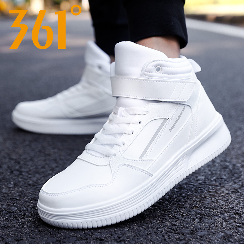 361 degree board shoes men's shoes leather official website 2019 winter new plush cotton shoes 361 high top small white shoes sports shoes