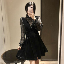 韩版 衬衫 上衣女 收腰显瘦V领背心裙连衣裙两件套 气质chic风灯笼袖