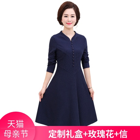 中年女装春装新款A字大摆连衣裙子妈妈装大码韩版显瘦春秋打底裙商品大图