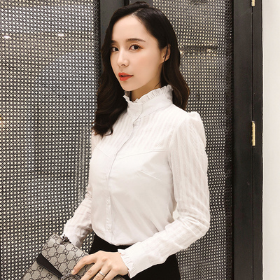 白色衬衫女长袖秋2018春装新款上衣职业装韩范加绒衬衣纯棉打底衫