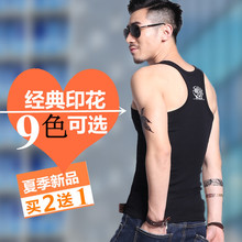 印花背心男青年夏季汗背心跨栏跑步运动型马甲吸汗速干纯棉潮 个性