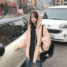 连帽卫衣女灰色外套ulzzang2018春秋装新款韩版学生拉链运动开衫