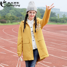2017新款秋冬季少女装中长款宽松棉衣初中高中学生棉服韩版加厚图片