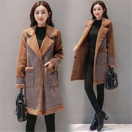 加绒麂皮绒棉服女韩版冬季2018新款女装中长款时尚加厚棉衣女外套商品大图