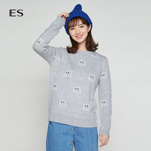 Etam/艾格艾格ES休闲学院风卡通印花圆领短款套头针织衫毛衣M070图片