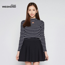 艾格Weekend2018新款个性条纹镂空长袖针织上衣女M120图片