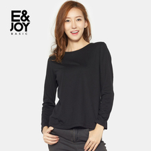 艾格E＆joy纯色背后交叉针织圆领长袖T恤女M101图片