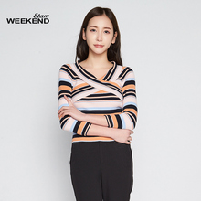 艾格Weekend2018新款个性时尚圆领条纹针织衫女M111图片