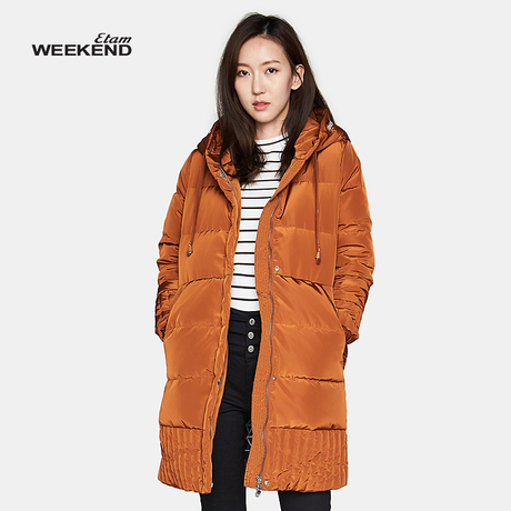 艾格Weekend纯色中长款连帽白鸭绒羽绒服女M067商品大图