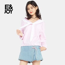 艾格E＆joy时尚日系小清新纯色V领长袖衬衫M159图片