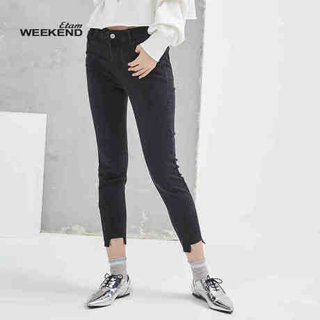 艾格Weekend纯色修身小脚牛仔裤女M173商品大图