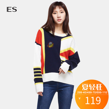 艾格 ES 2018 春款简约潮流不规则拼接套头毛衣女K617图片