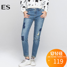 艾格 ES 女装款破洞做旧复古水洗牛仔裤长裤S613图片